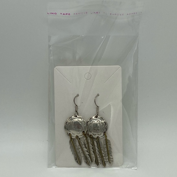 Vintage Taxco Mexico Sterling Silver 925 Dreamcatcher Feather Dangle Earrings - Picture 9 of 10